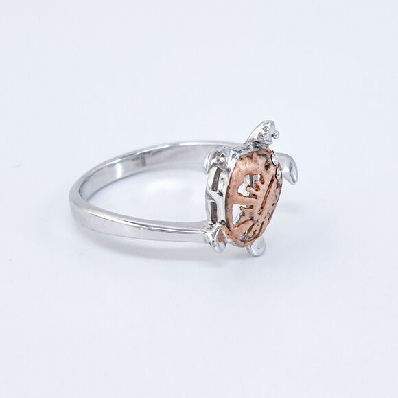 Vintage Sterling Silver 925 Cubic Zirconia Two-Tone Sea Turtle Ring Size 8 - Picture 4 of 9